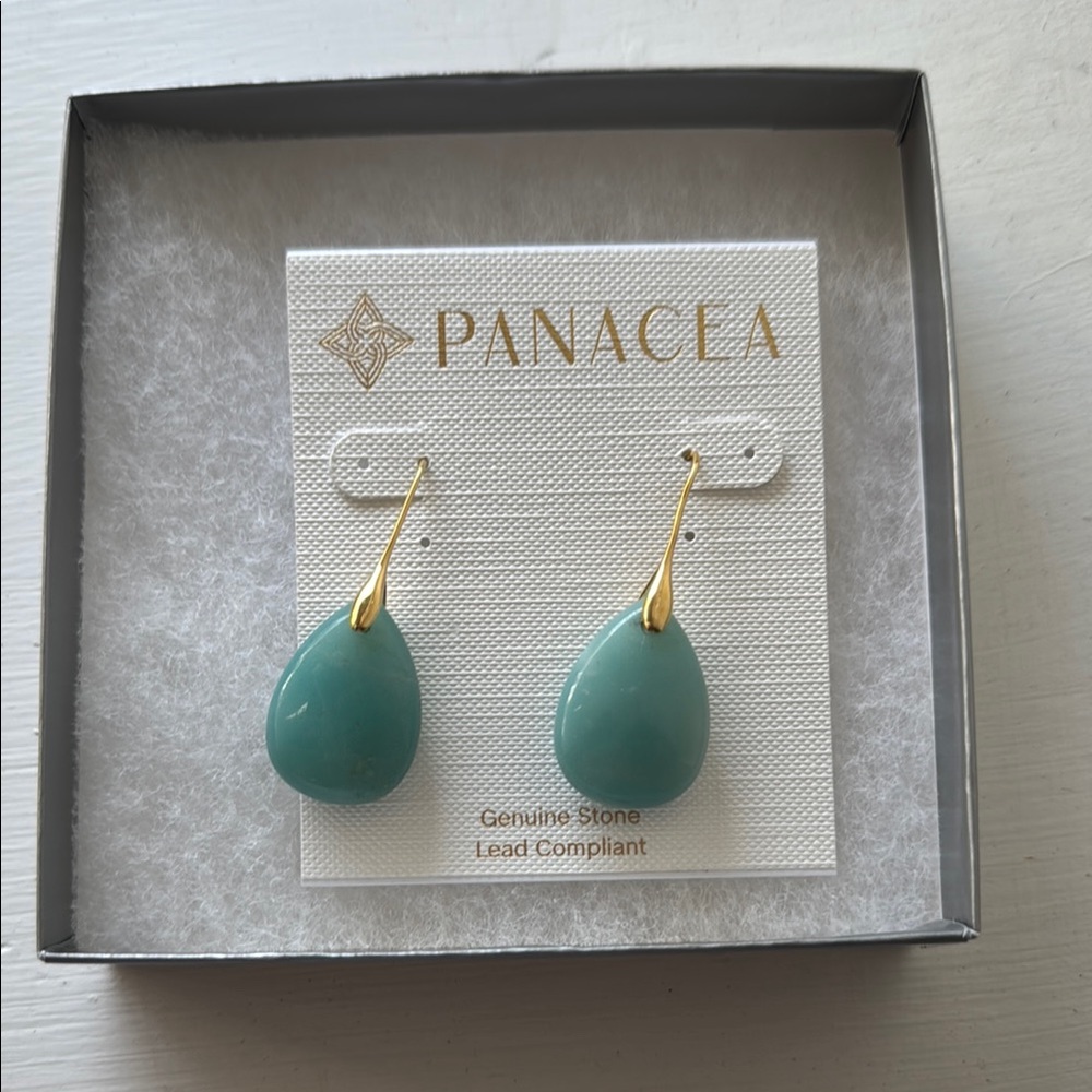 Panacea Green and Gold Dangle Earrings w gift box